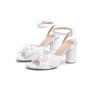Women's Satin Block Heeled 3 Inch-4 Inch Bow Sandal